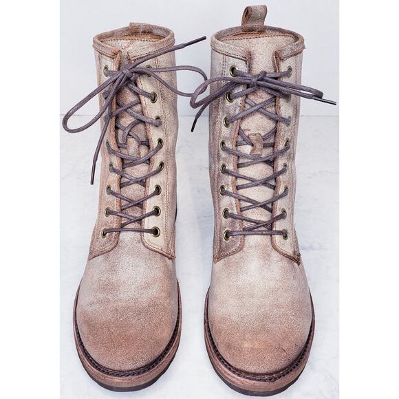 FRYE Veronica Combat Boots Distressed Tan/Beige Women's Size 9 B in VGUC - Picture 6 of 15